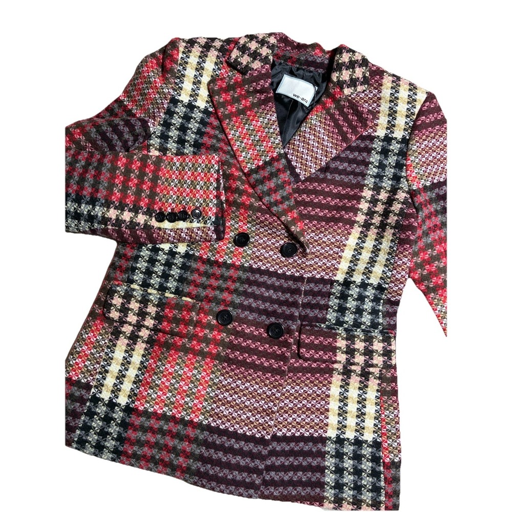 WE-AR4 Blazer M Red Multi Double B Houndstooth‎ Check Wool Blend Made In USA NEW
